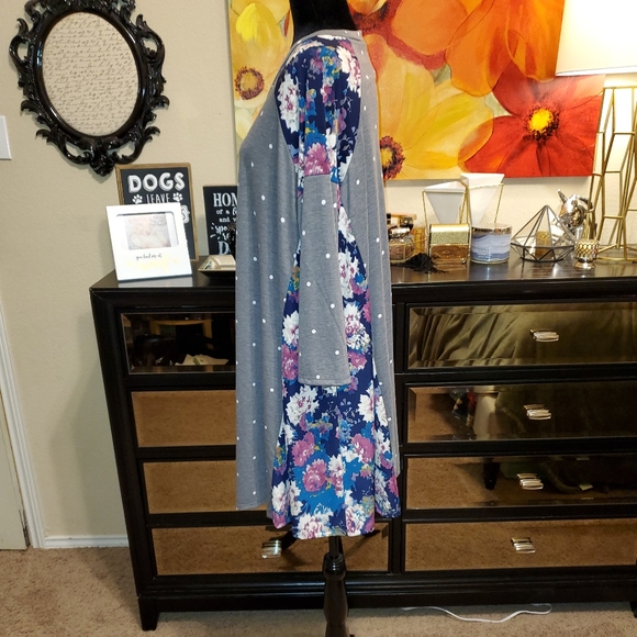 NWOT Egs by éloges Charcoal Polka-dot Floral Trim Shift Dress Size 2XL - Picture 2 of 10